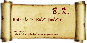 Babiák Kálmán névjegykártya